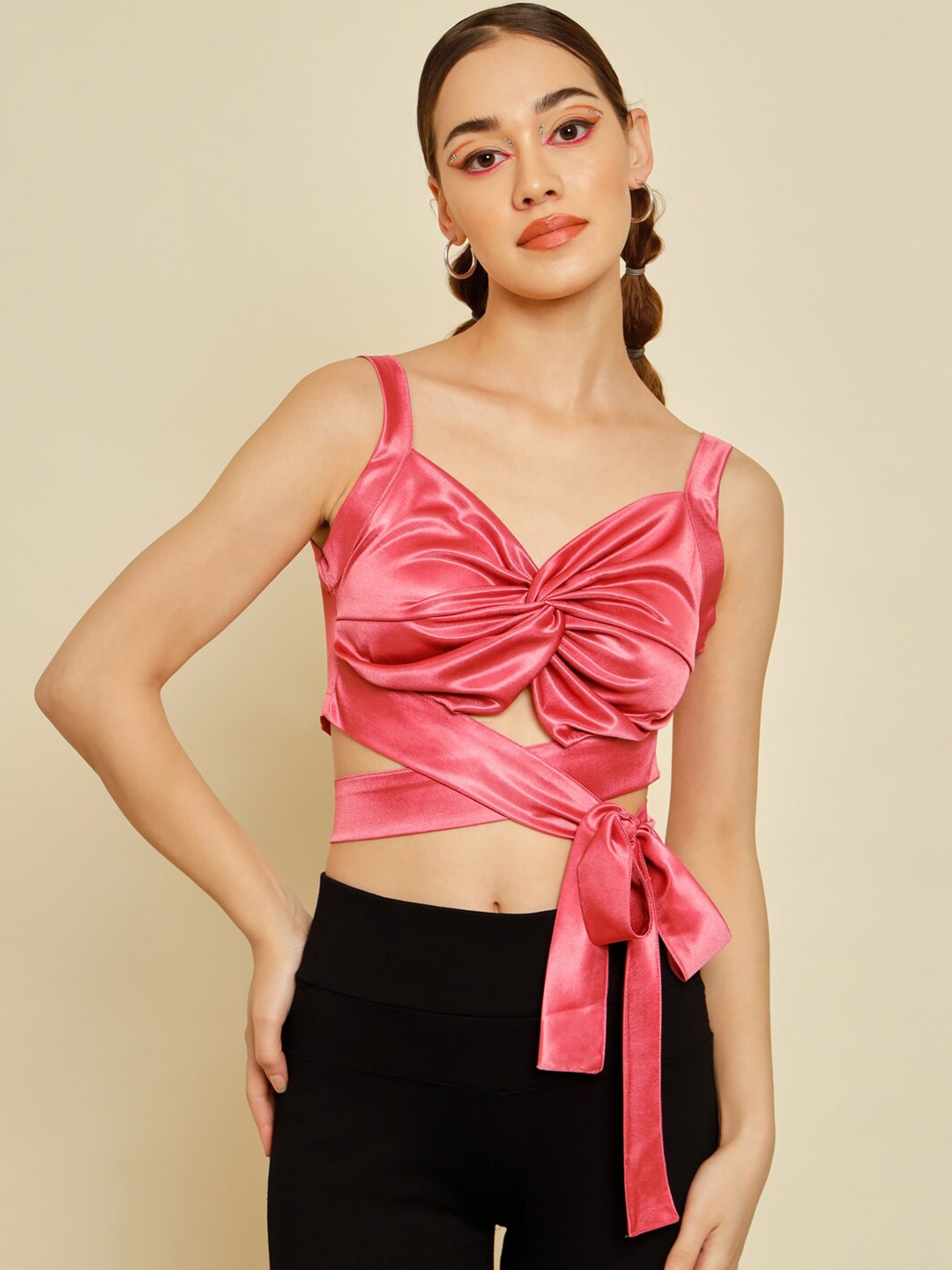 

BAESD Sweatheart Neck Gathred Or Pleated Bralette Crop Top, Pink
