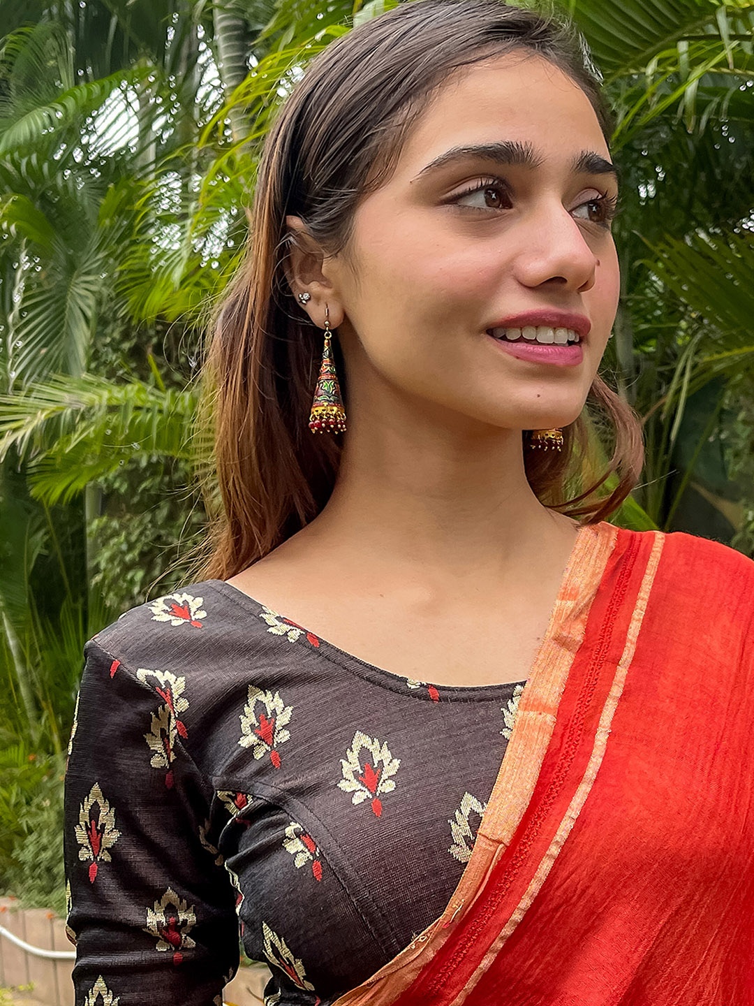 

Bindigasm's Advi Jacquard Stretchable Saree Blouse, Black