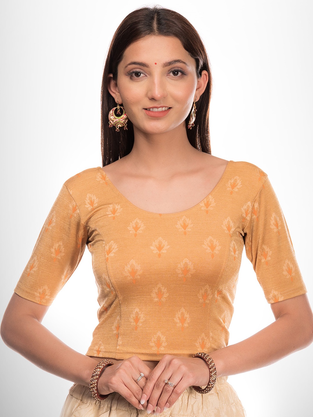 

Bindigasm's Advi Woven Design Jacquard Stretchable Blouse, Beige
