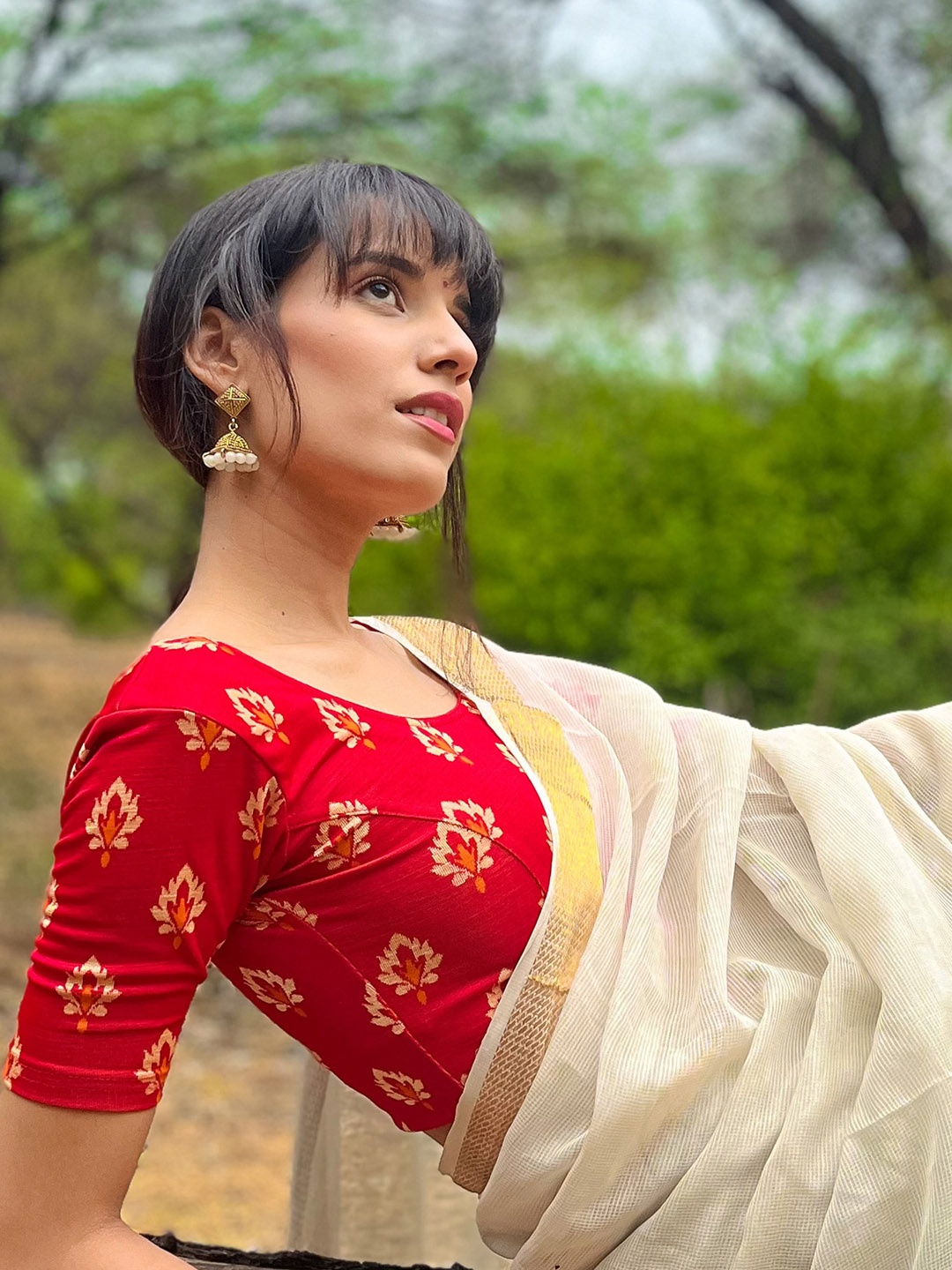 

Bindigasm's Advi Printed Strechable Saree Blouse, Red