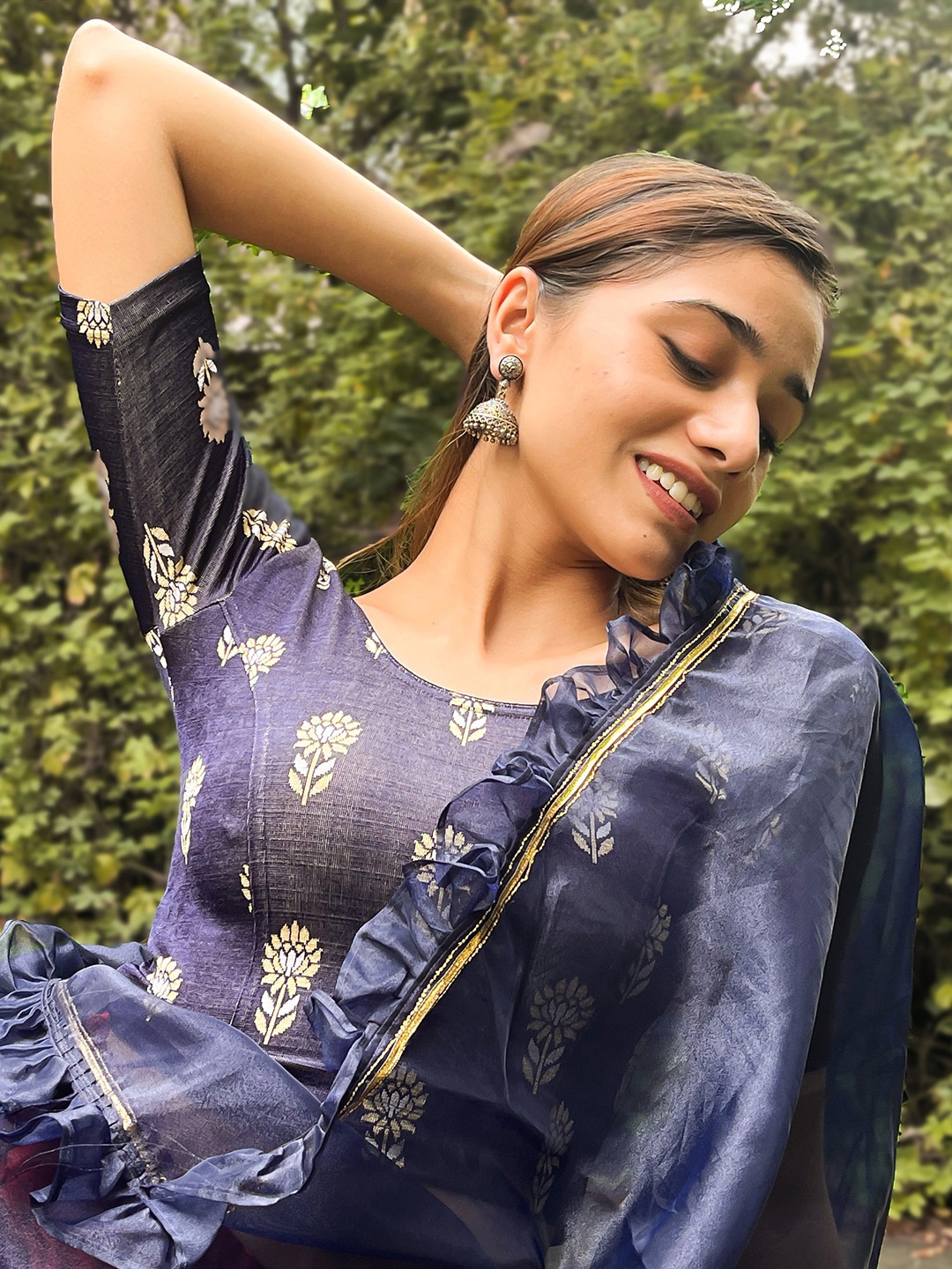 

Bindigasm's Advi Woven Design Stretchable Ready-to-Wear Saree Blouse, Navy blue