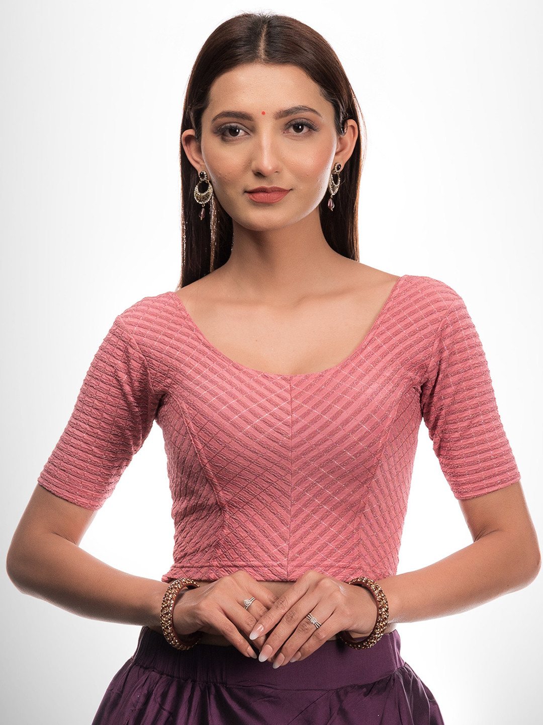 

Bindigasm's Advi Stripes Zig Zag Stretchable Saree Blouse, Pink