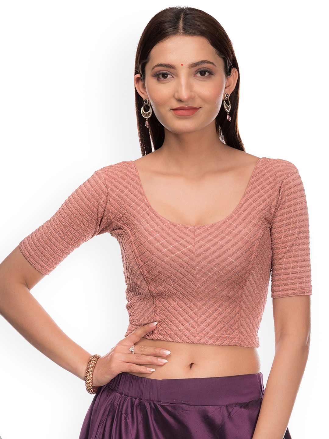 

Bindigasm's Advi Striped Stretchable Saree Blouse, Peach