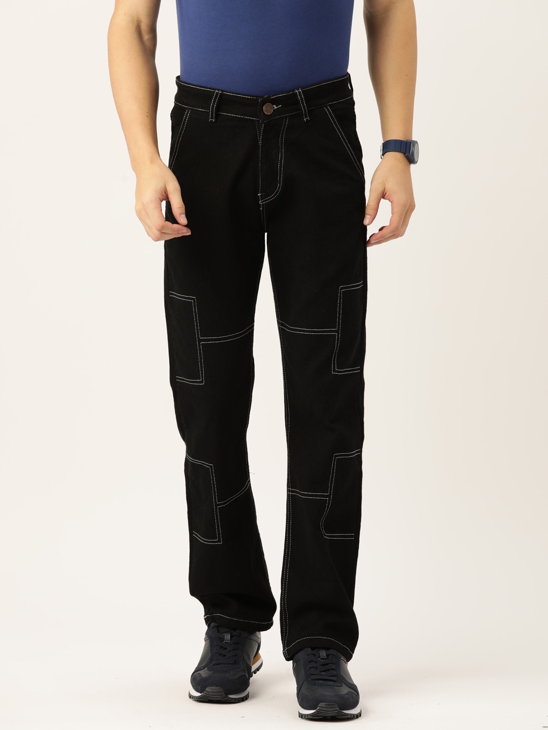 

PARIS HAMILTON Men Relaxed Fit Stretchable Jeans With Contrast Stitch Detail, Black