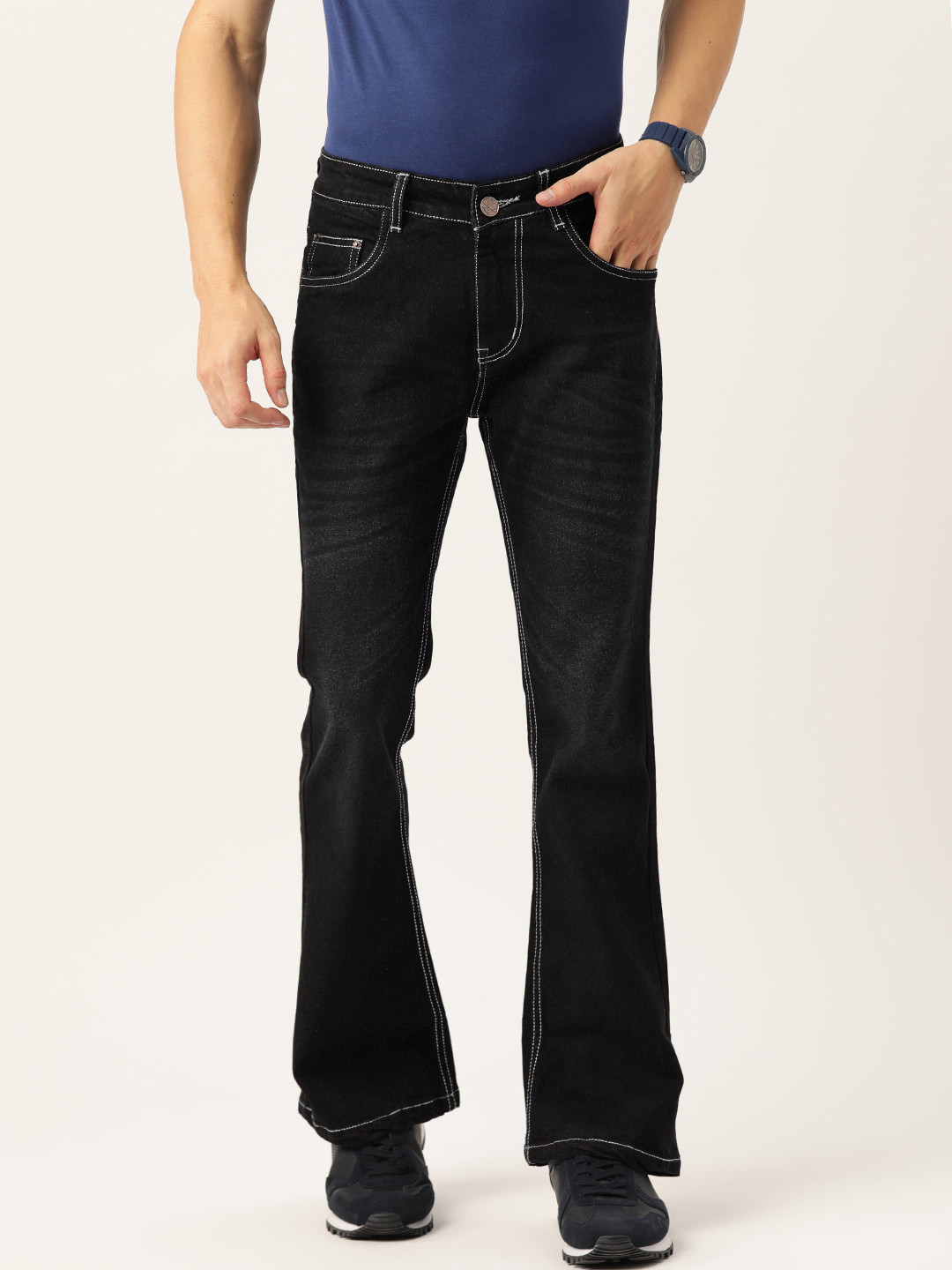 

PARIS HAMILTON Men Bootcut Stretchable Jeans, Black