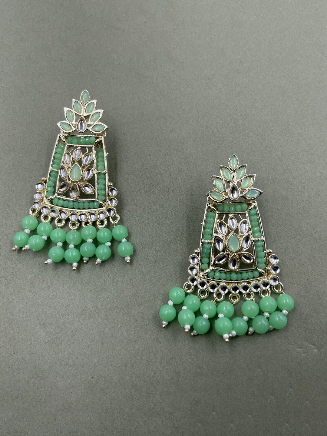 

Rhymee Gold-Plated Floral Kundan & Pearls Studded Drop Earrings