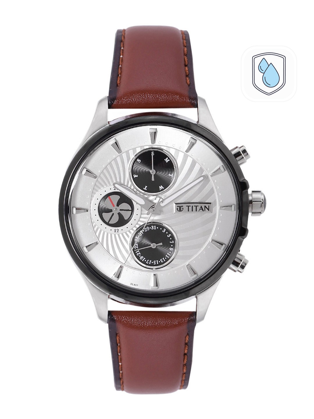 

Titan Men Leather Straps Analogue Watch NR1873KL01, Silver