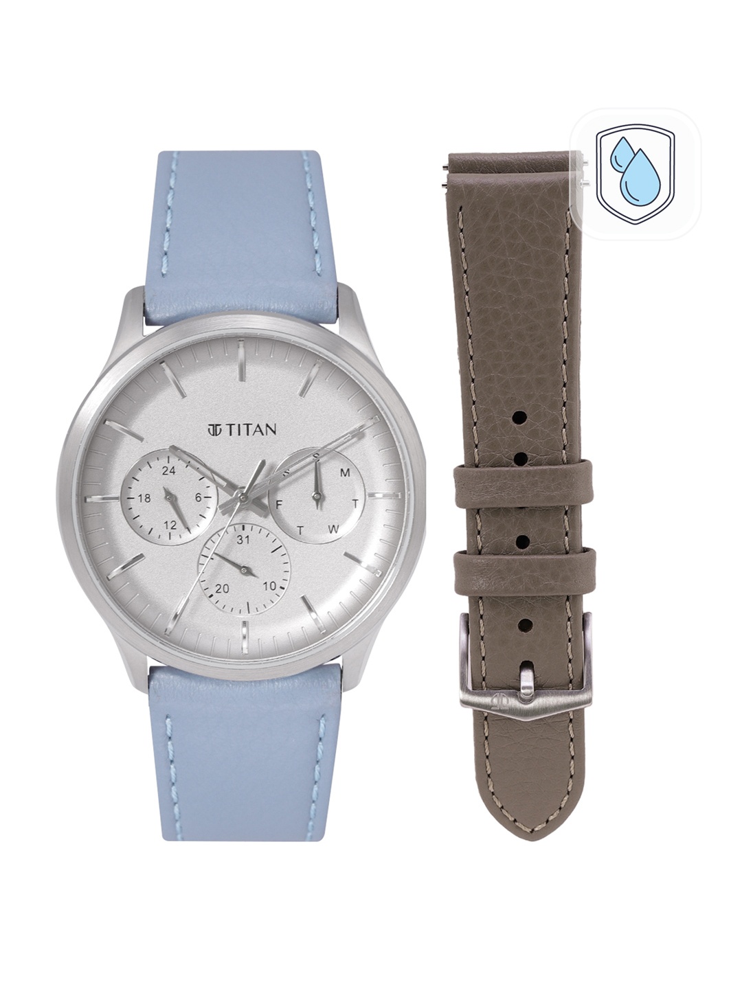 

Titan Men Leather Straps Analogue Watch NQ90125SL03, Grey