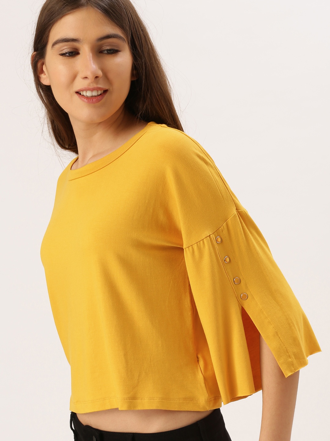 

DressBerry Women Mustard Yellow Solid Crop Top