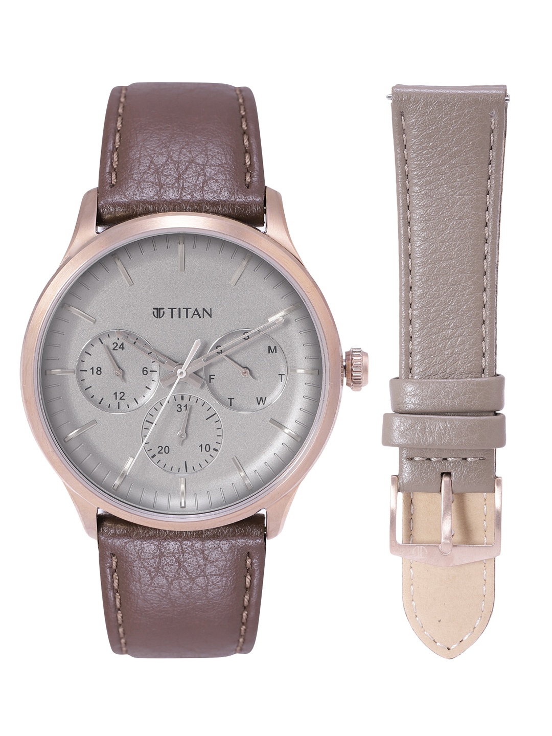 

Titan Men Leather Straps Classique Analogue Watch- NQ90125WL03, Grey