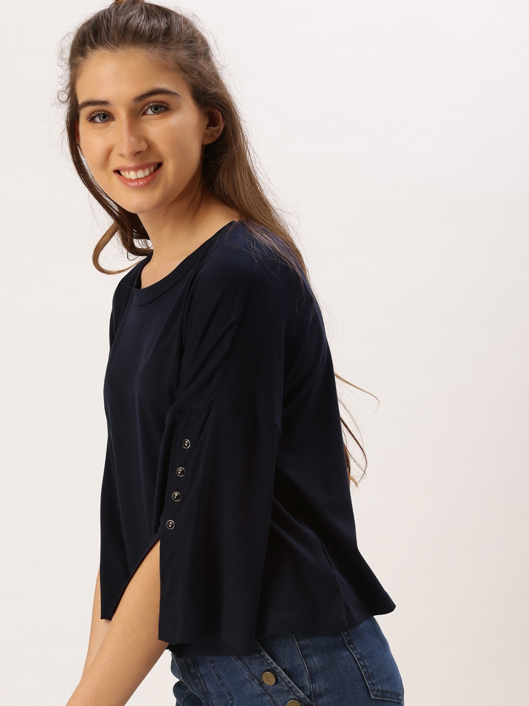 

DressBerry Women Navy Blue Solid Top