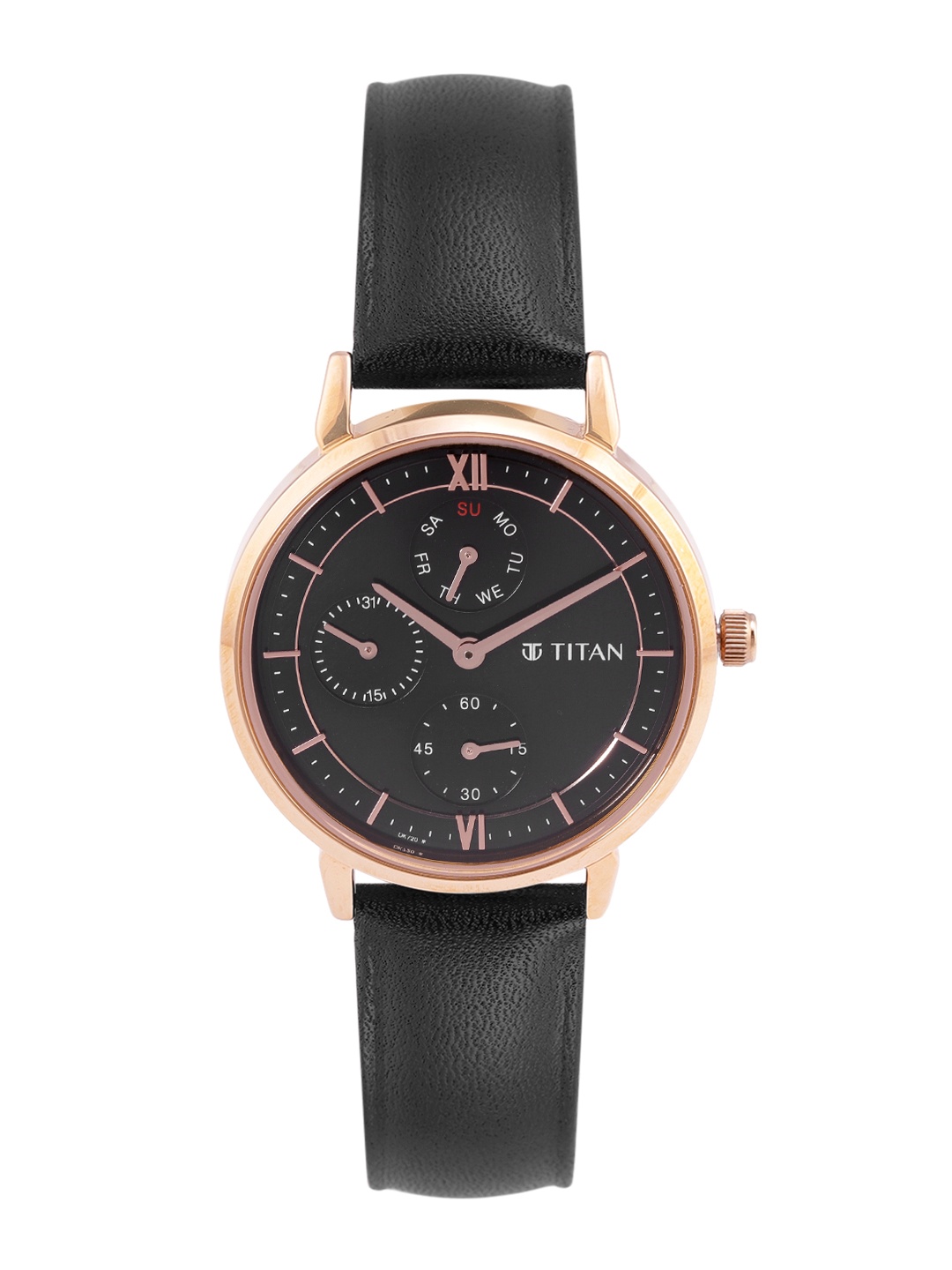 Titan Women Leather Straps Multi Function Analogue Watch NR2652WL01, Black