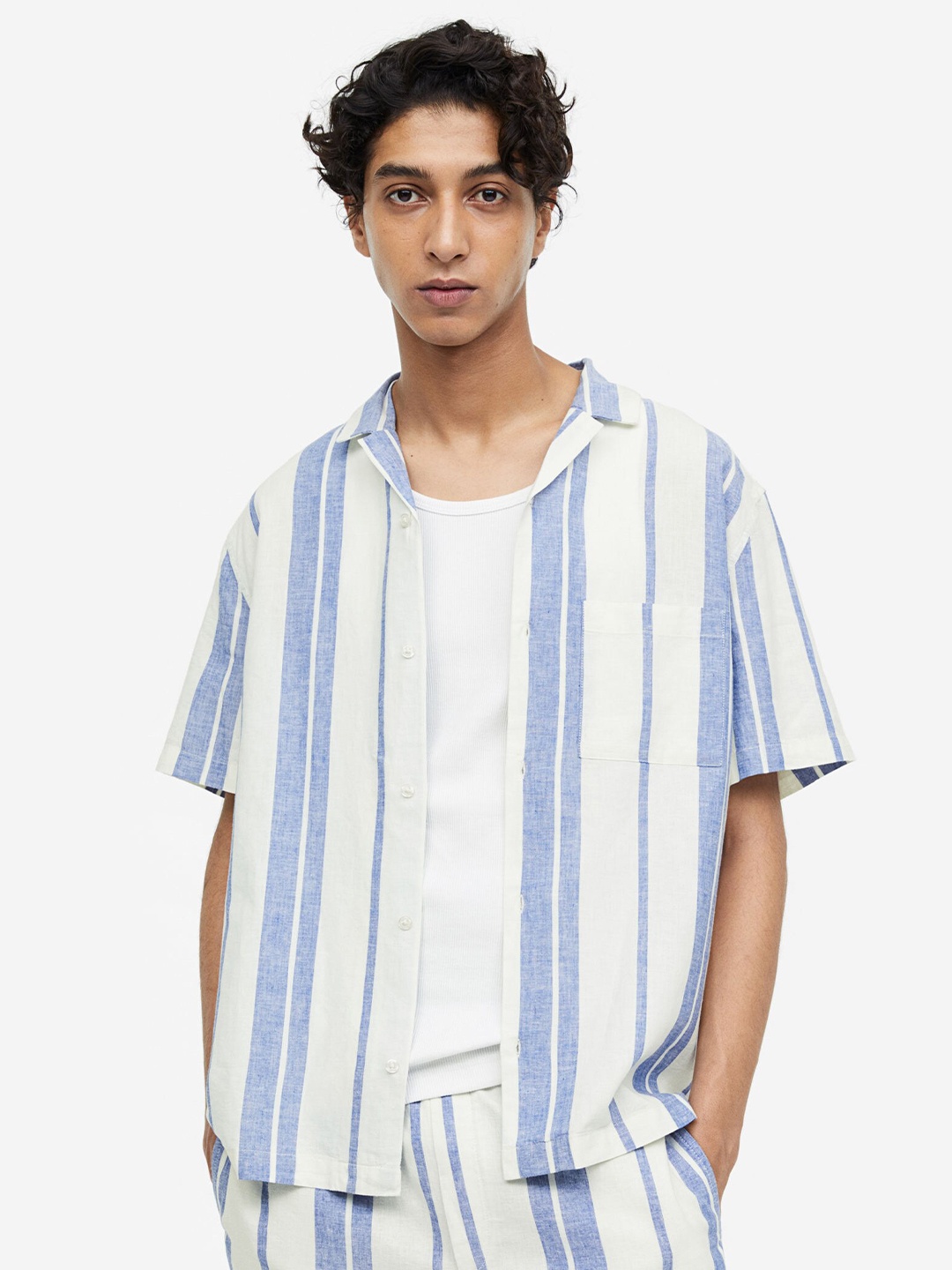 

H&M Regular Fit Linen-Blend Shirt, Blue