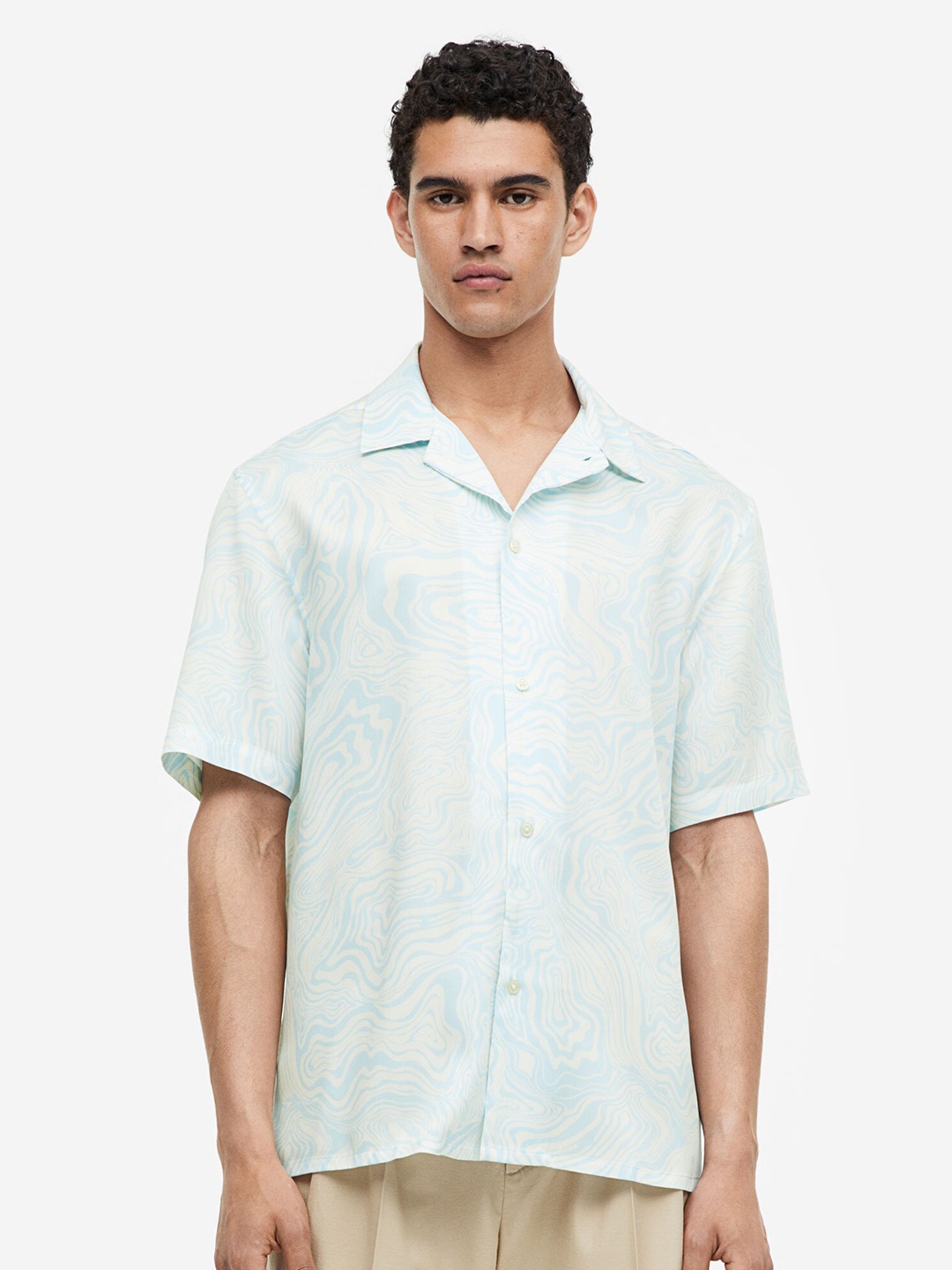 

H&M Regular Fit Short-Sleeved Lyocell Shirt, Blue