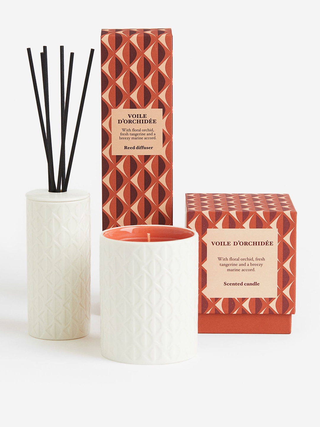

H&M Orange & White Scented Candles With Ceramic Holder