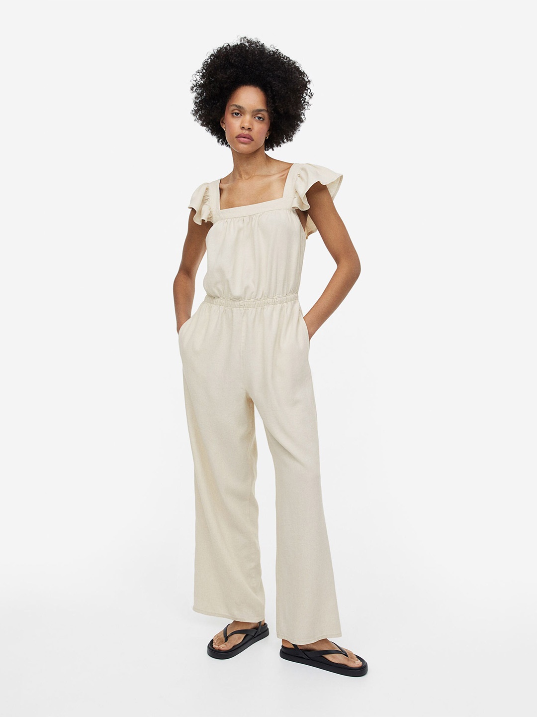 

H&M Women Linen-Blend Jumpsuit, Beige