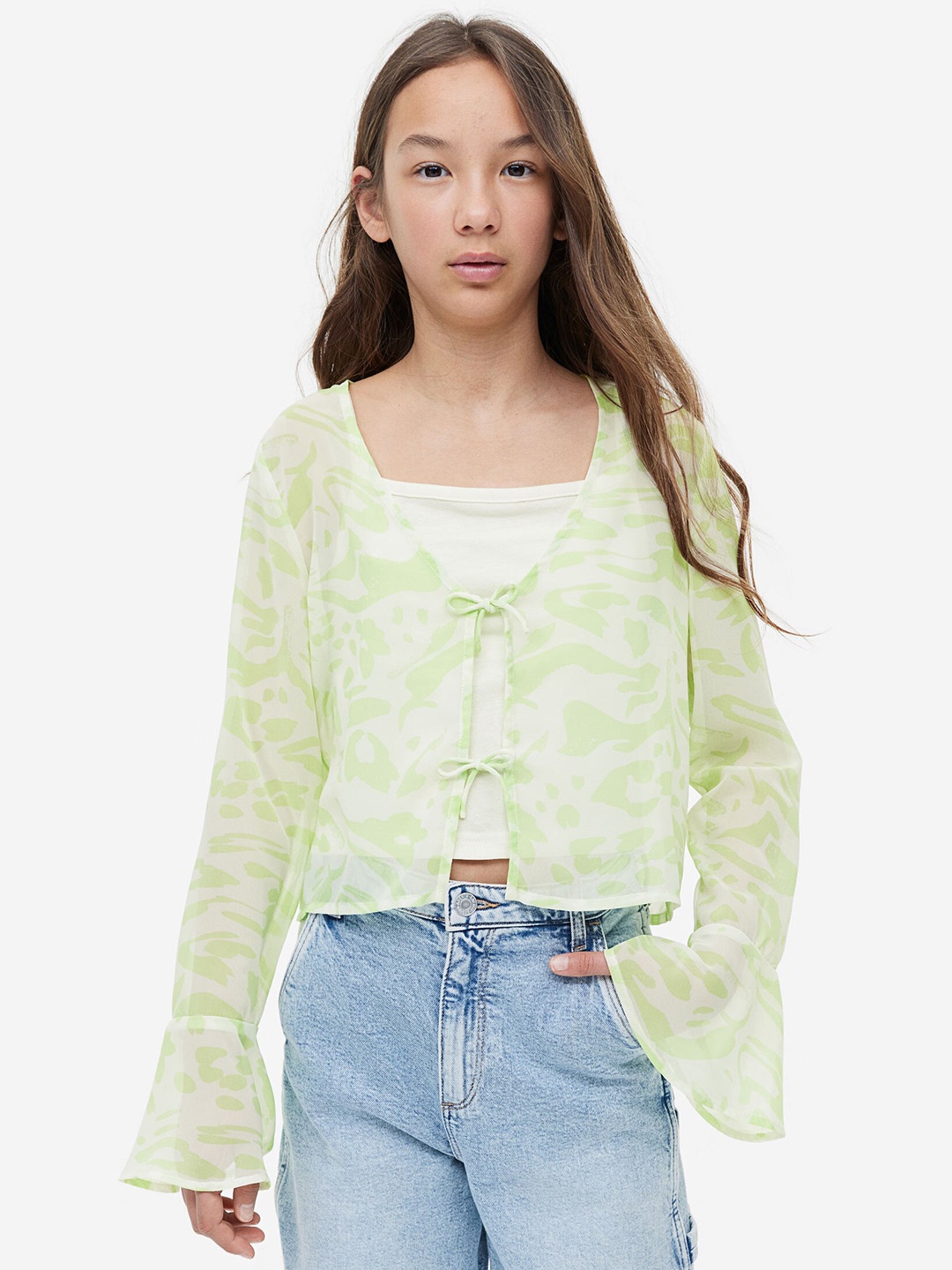 

H&M Girls Tie-Detail Blouse With Strappy Top, Green