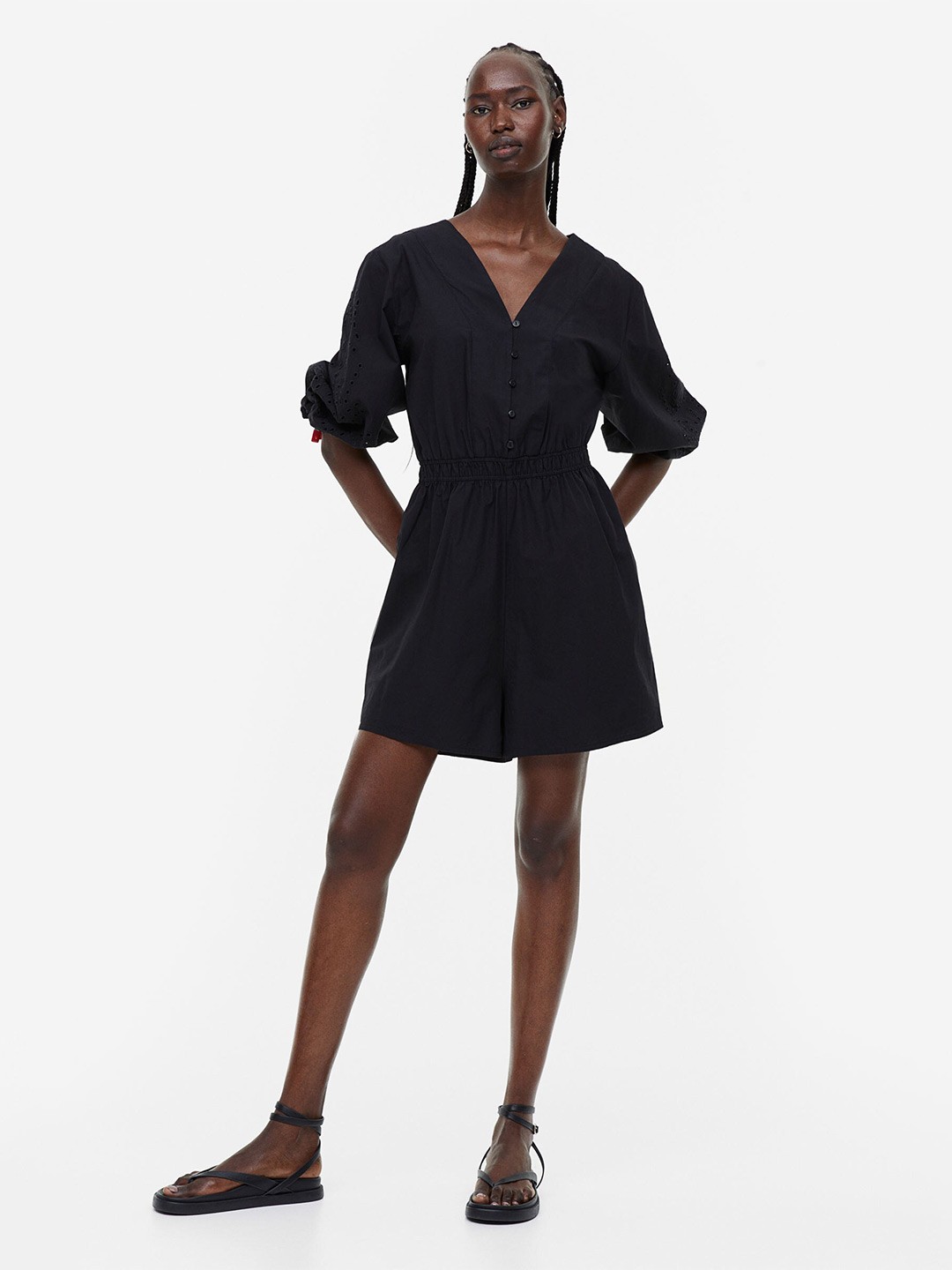 

H&M Women Broderie Anglaise Playsuit, Black