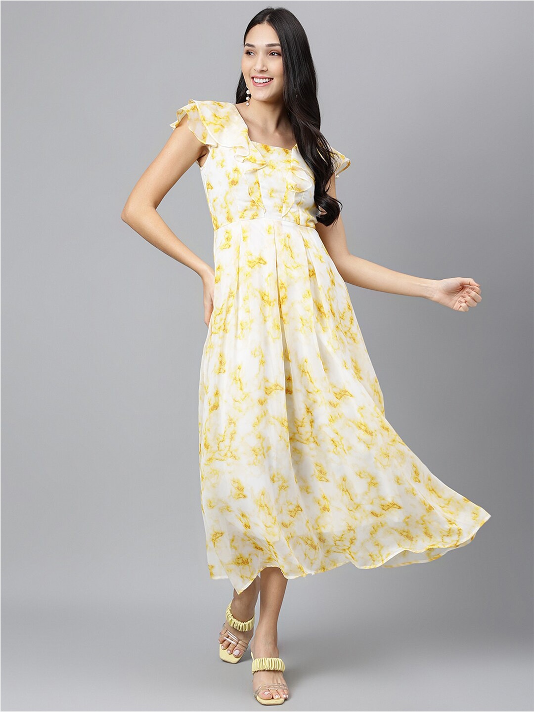 

Latin Quarters Abstract Print Fit & Flare Maxi Dress, Yellow