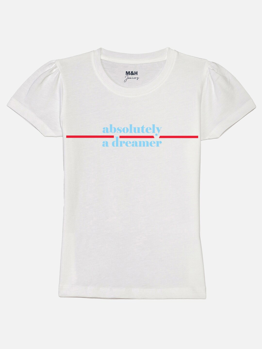 

Mast & Harbour Girls White Typography Printed Puff Sleeves Pure Cotton T-shirt