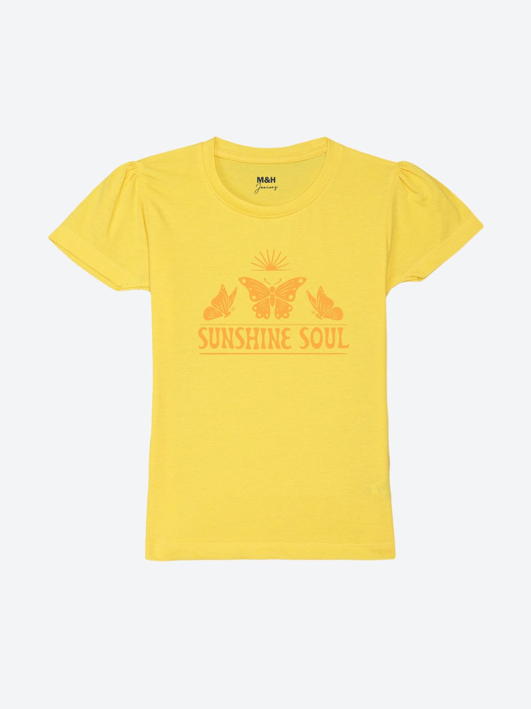

Mast & Harbour Girls Yellow Typography Printed Pure Cotton T-Shirt