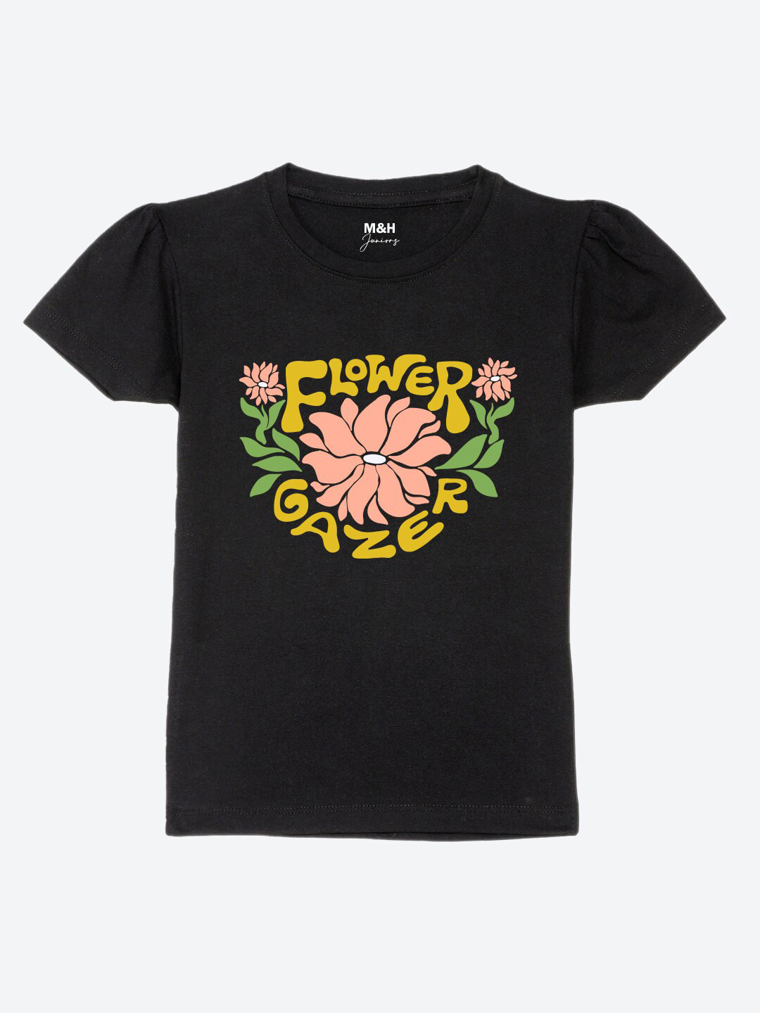 

Mast & Harbour Girls Black And Yellow Typography Printed Pure Cotton T-Shirt