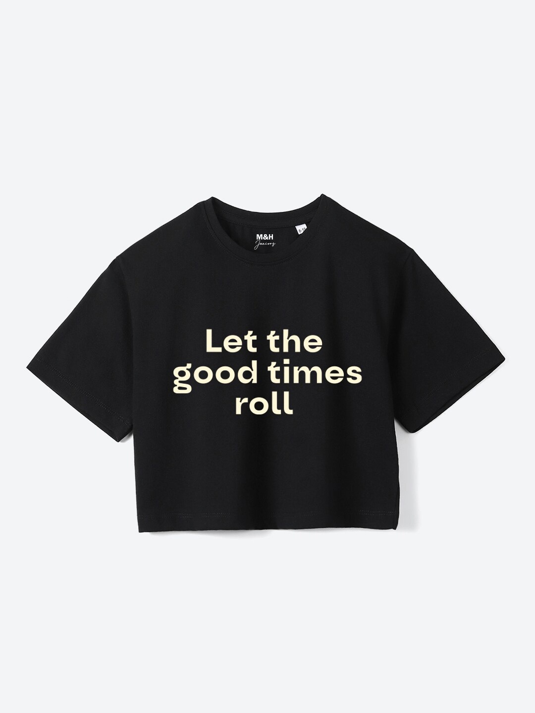

Mast & Harbour Girls Black Typography Printed Pure Cotton Boxy T-Shirt