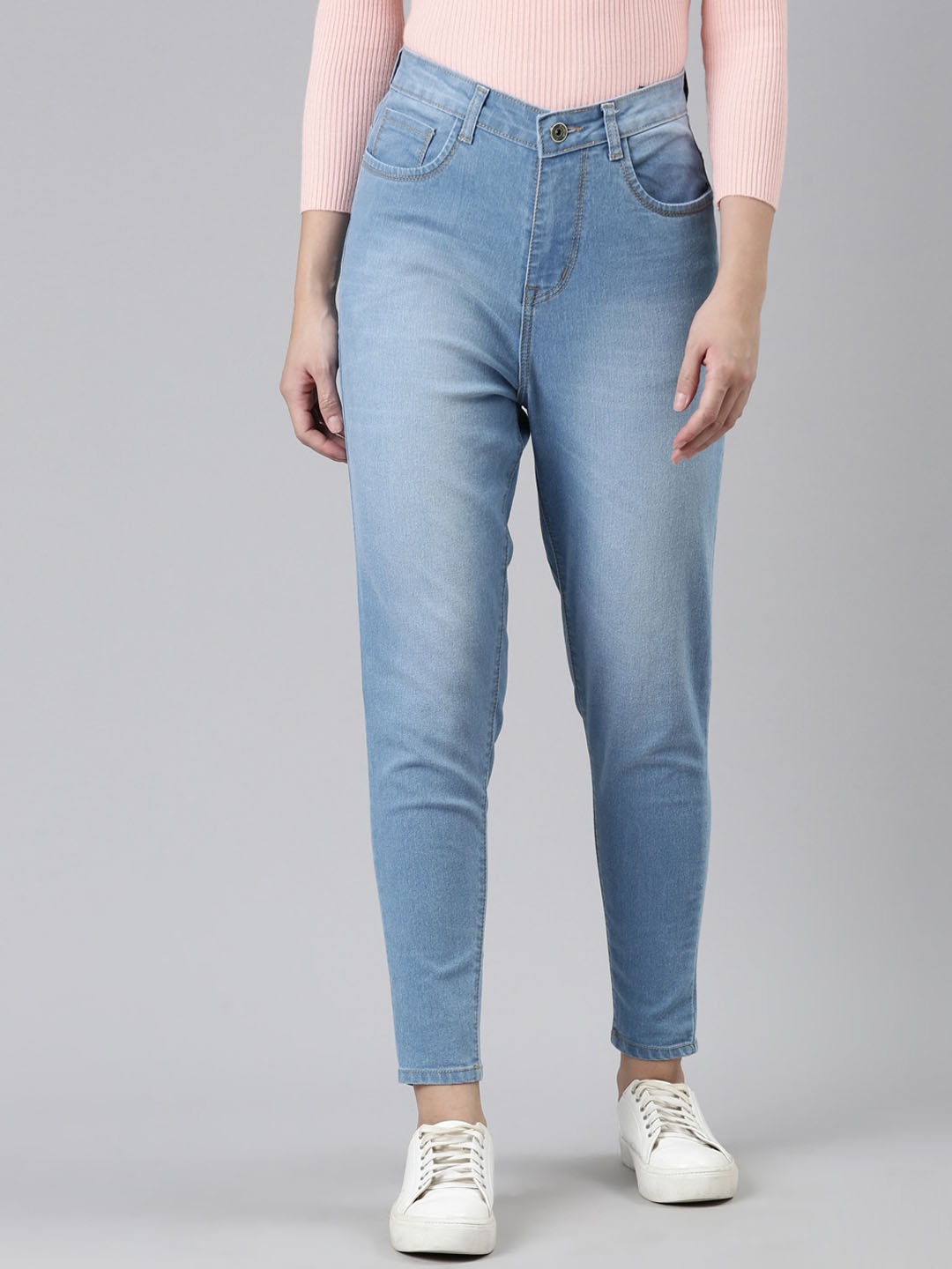 

ZHEIA Women Skinny Fit High-Rise Heavy Fade Stretchable Cotton Jeans, Blue