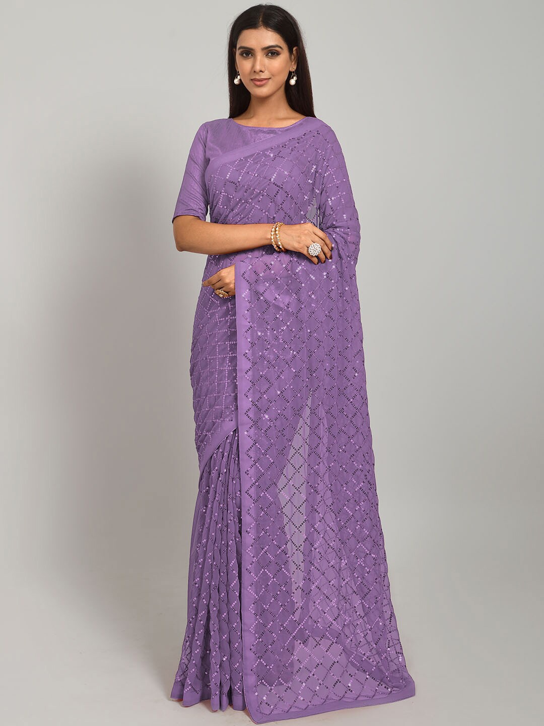 

Mitera Purple Sequin Embelished Saree
