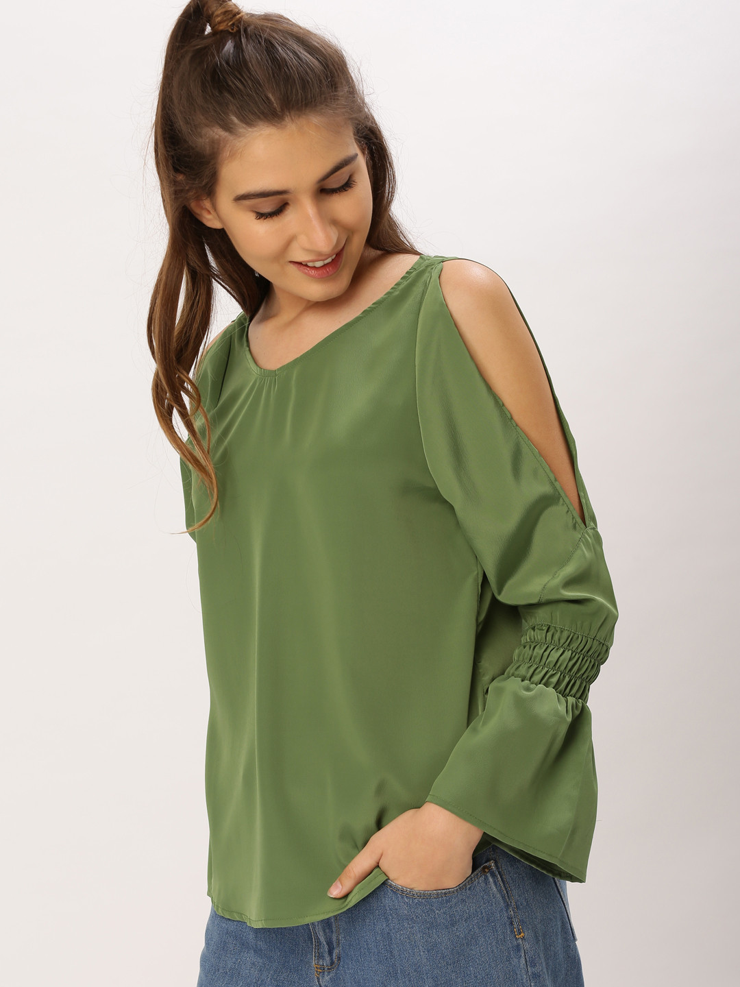 

DressBerry Women Olive Green Solid Top
