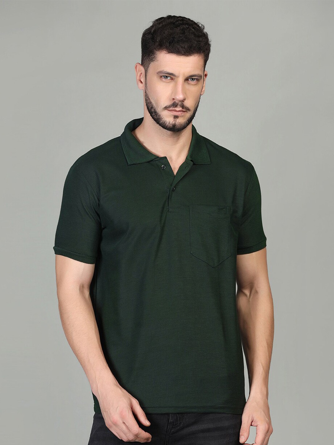 

INKKR Polo Collar Cotton T-shirt, Green