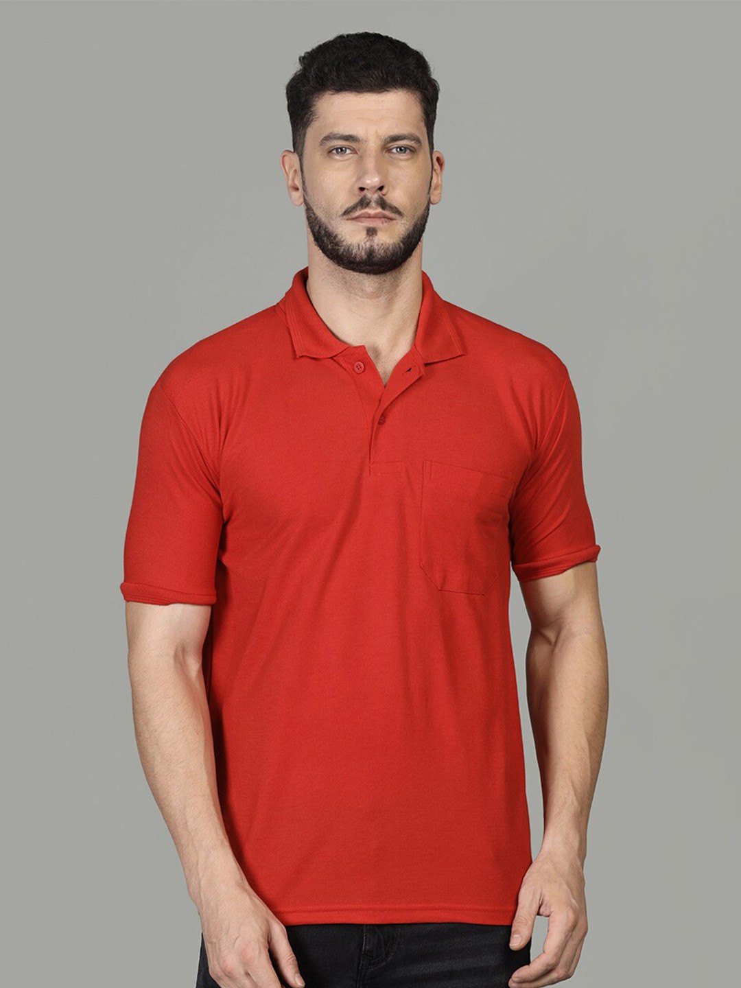 

INKKR Polo Collar Cotton T-shirt, Red