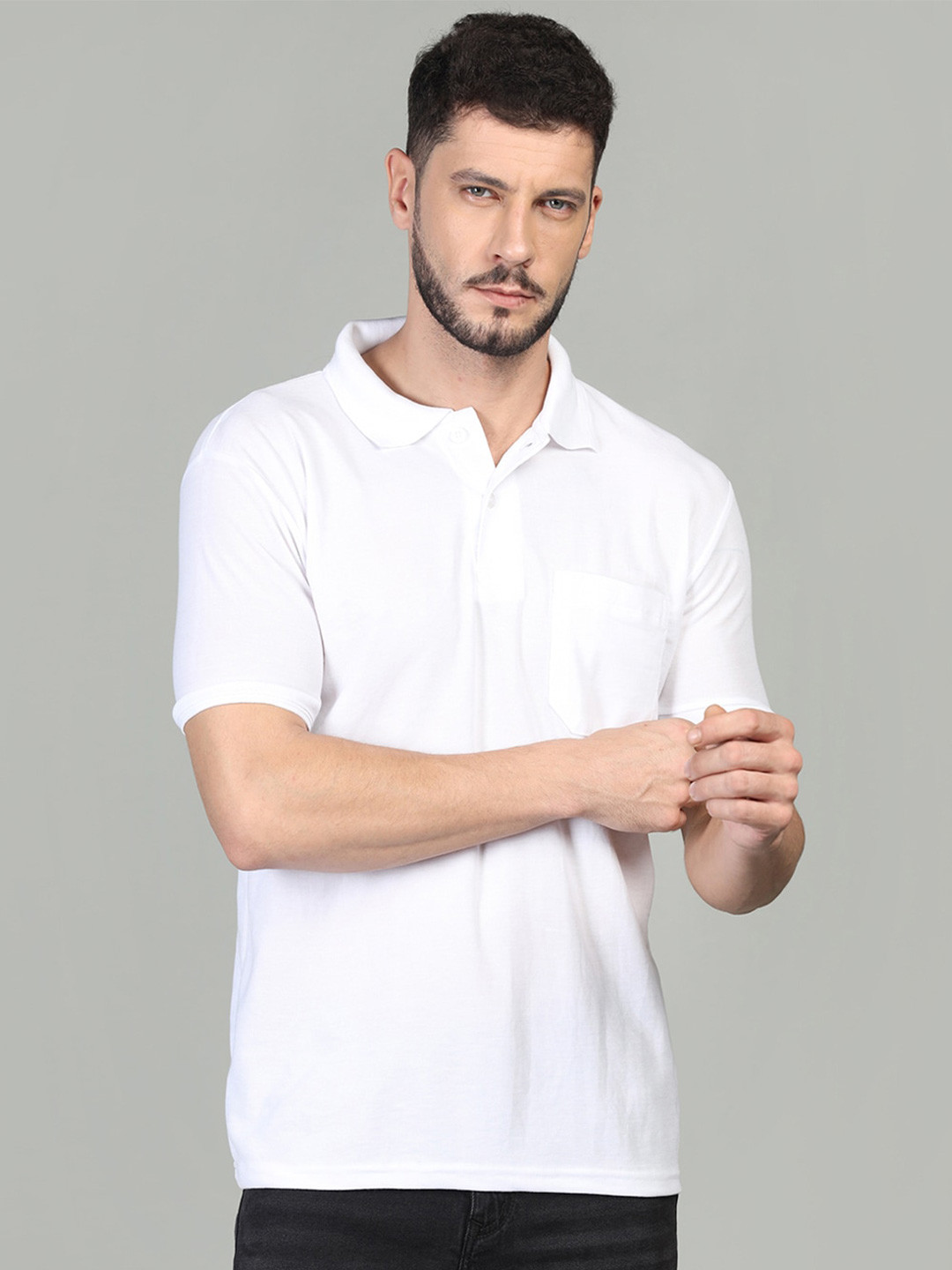 

INKKR Polo Collar Cotton T-shirt, White