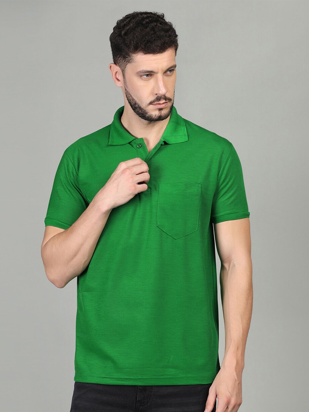 

INKKR Polo Collar Cotton T-shirt, Green