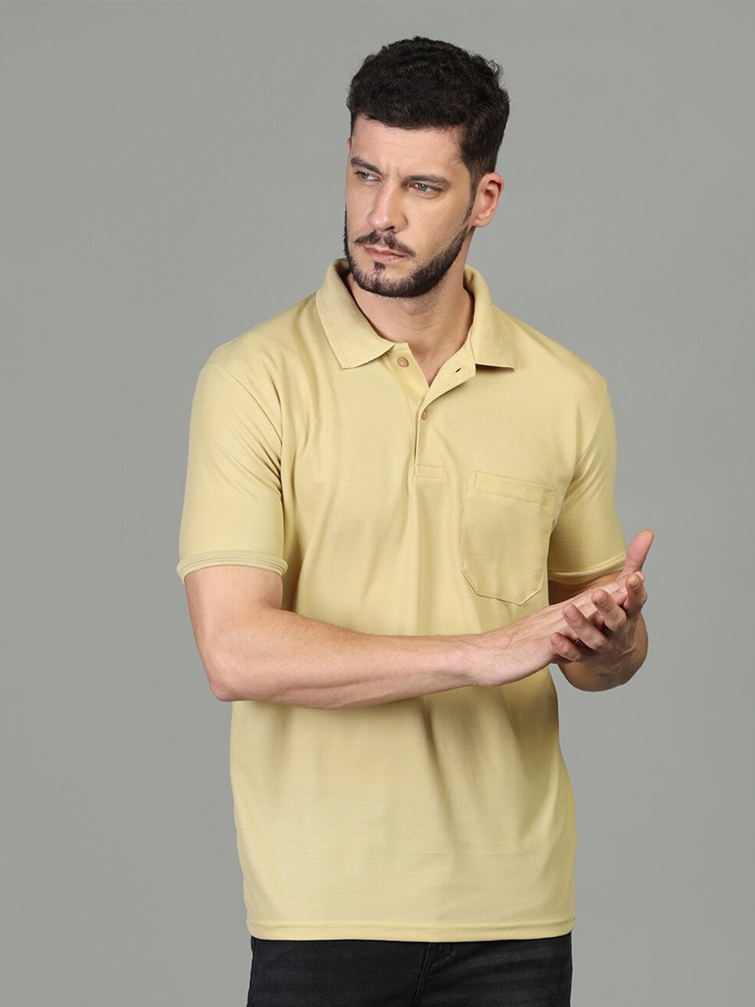 

INKKR Polo Collar Cotton T-shirt, Beige