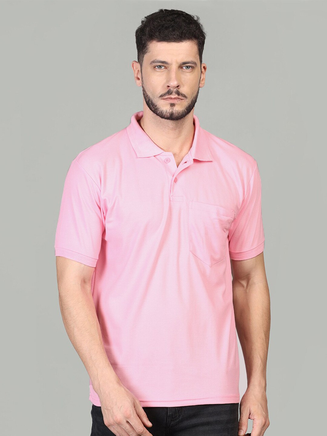 

INKKR Polo Collar Cotton T-shirt, Pink