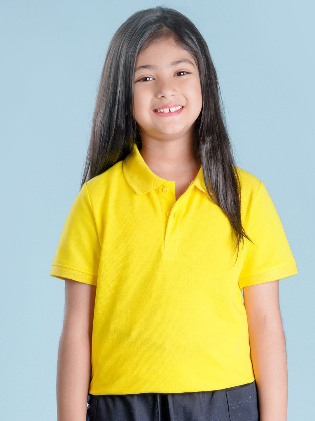 

NUSYL Girls Yellow Polo Collar T-shirt