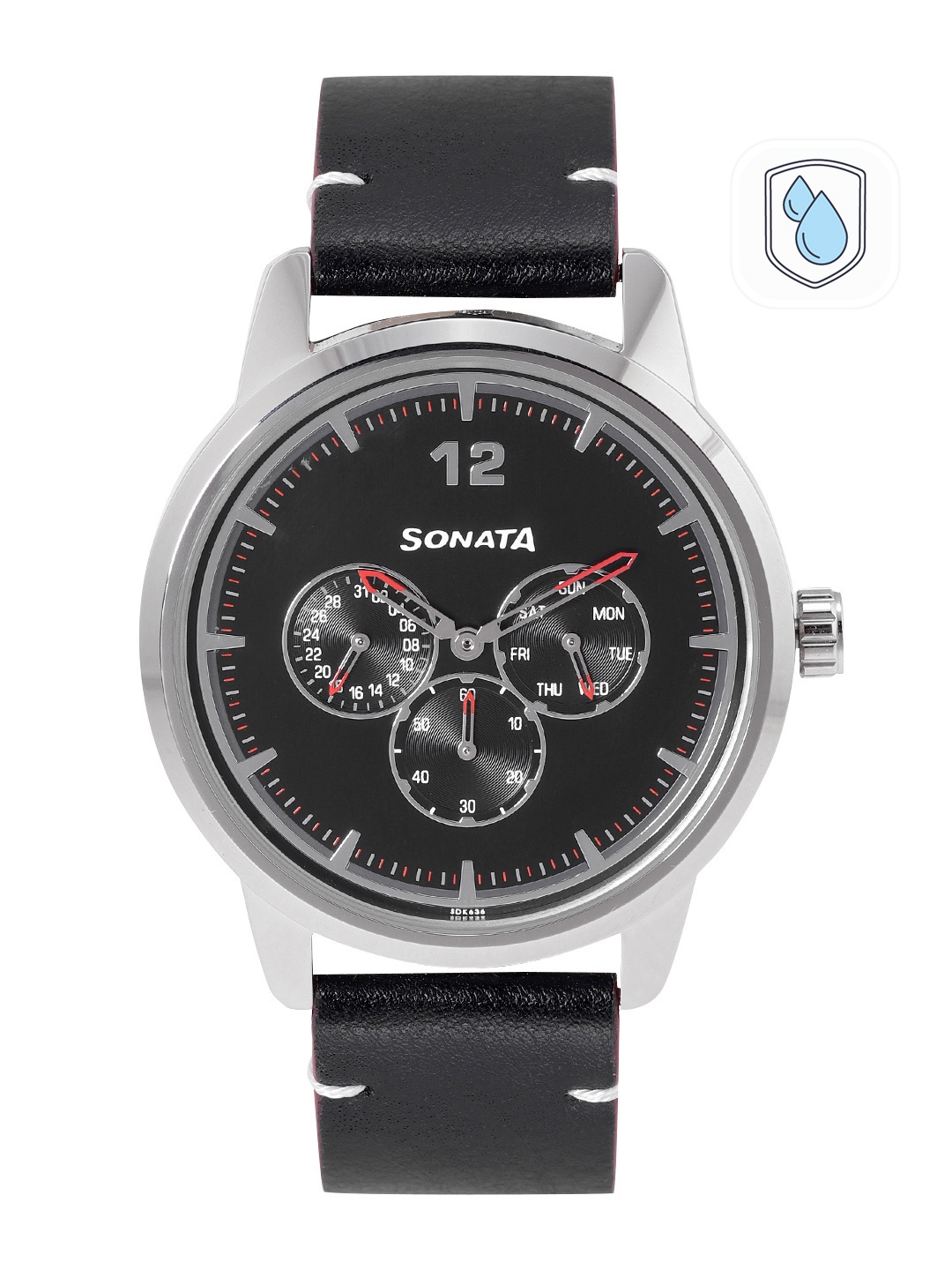 

Sonata Men Leather Straps Analogue Multi Function Watch NP7139SL01, Black