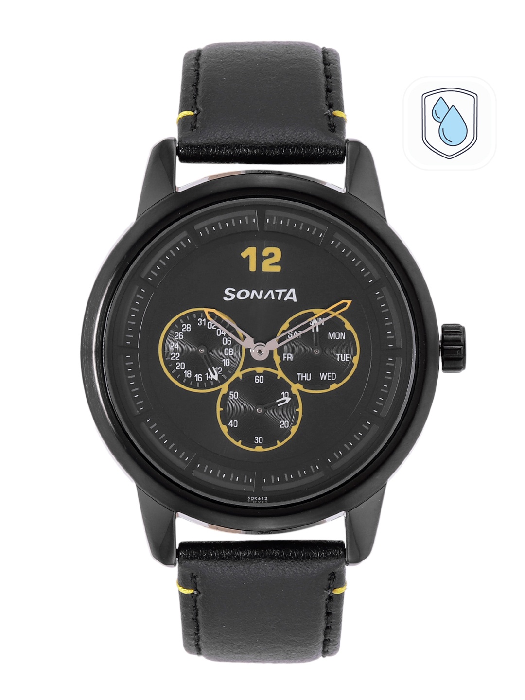 

Sonata Men Leather Straps Analogue Watch NP7139NL01, Black