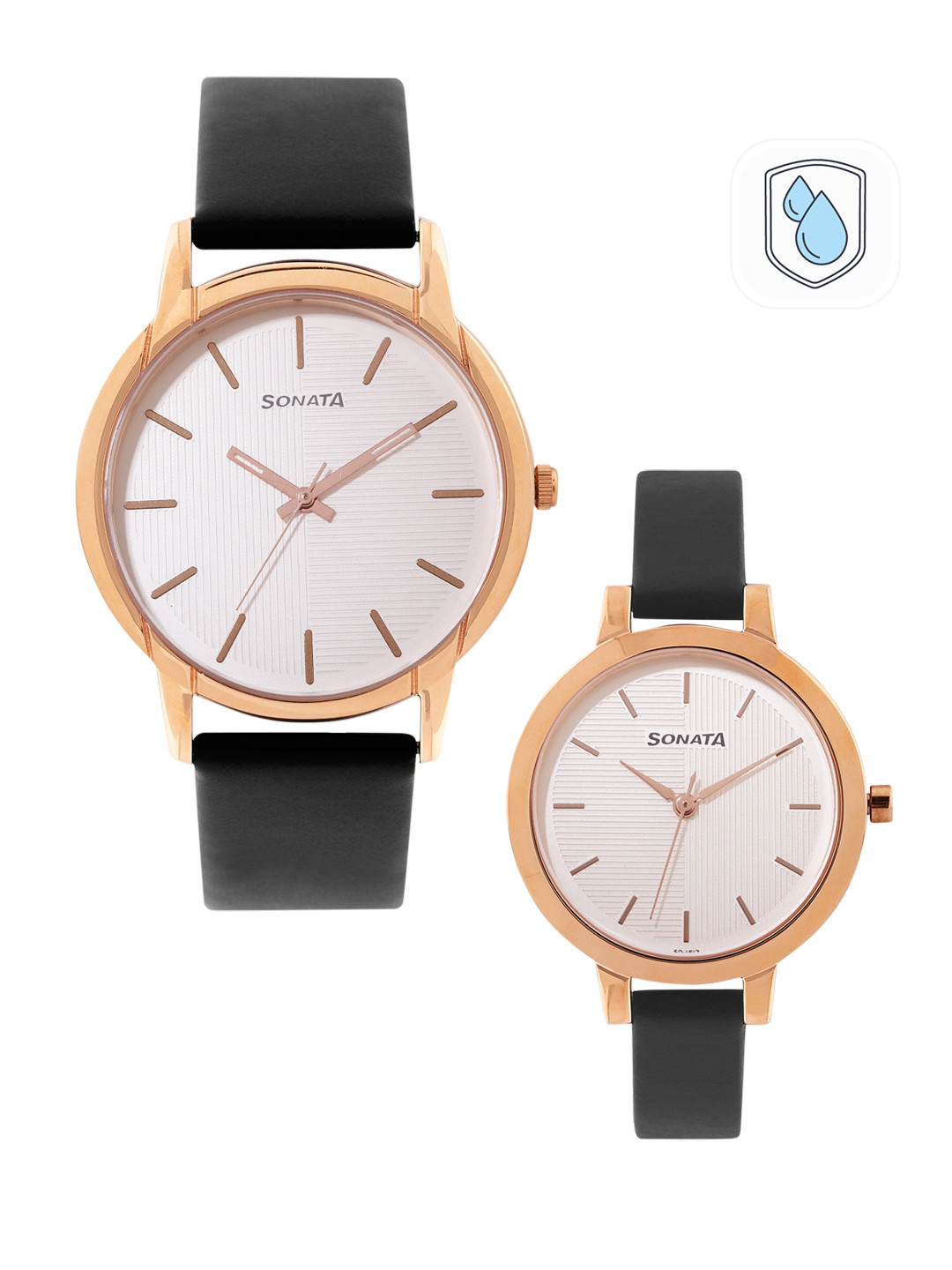 

Sonata Unisex Pack of 2 Leather Analogue Watches NP770318141WL02-Black Colour, White