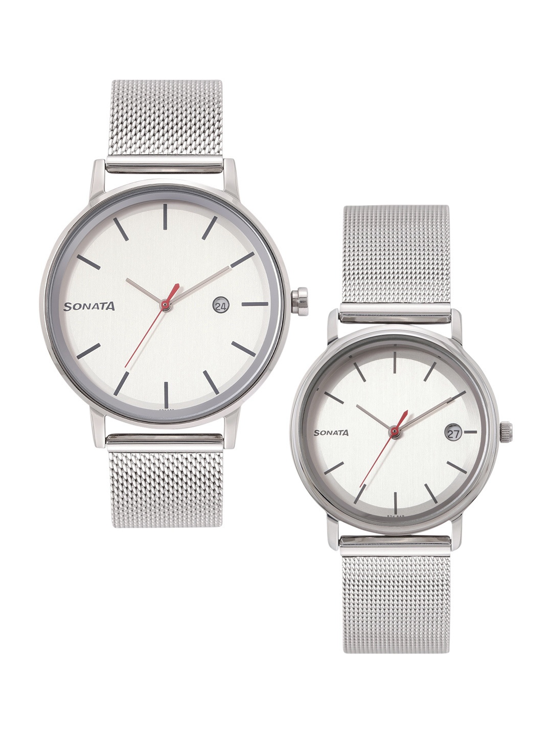 

Sonata Unisex PAIRS Pair His and Her Analogue Watches NR713187029SM01, Steel