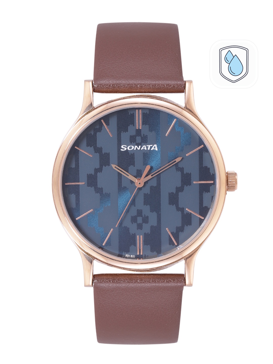

Sonata Men Printed Dial & Leather Straps Analogue Watch NR77105WL01, Navy blue