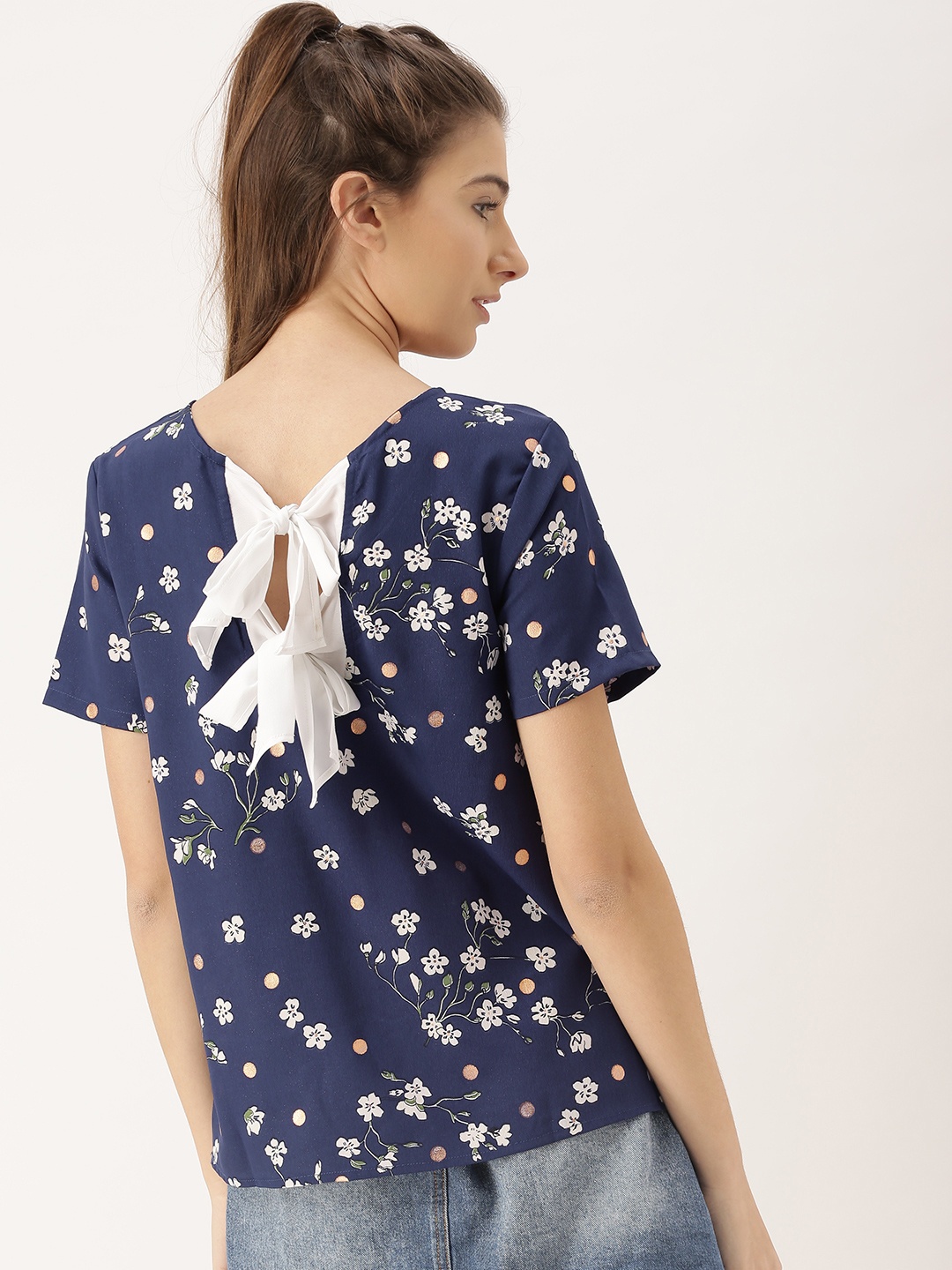 

DressBerry Women Blue Printed Styled Back Top