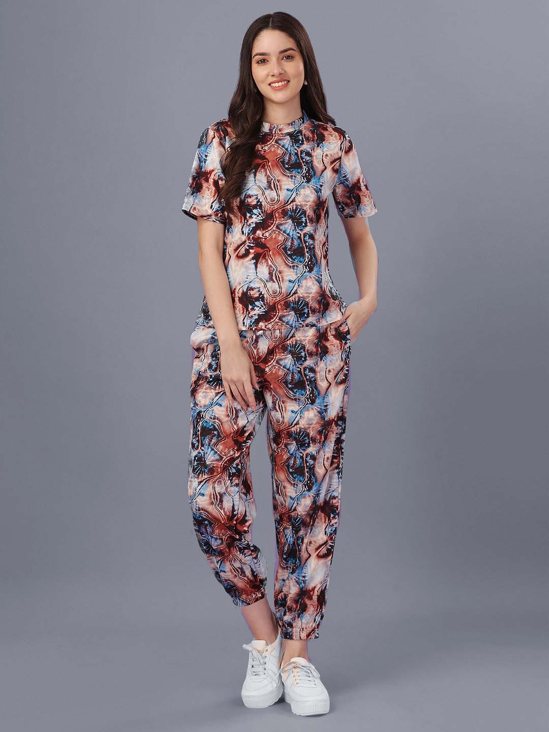 

WESTHOOD Tie & Dye Printed Casual Women Co ord set, Blue