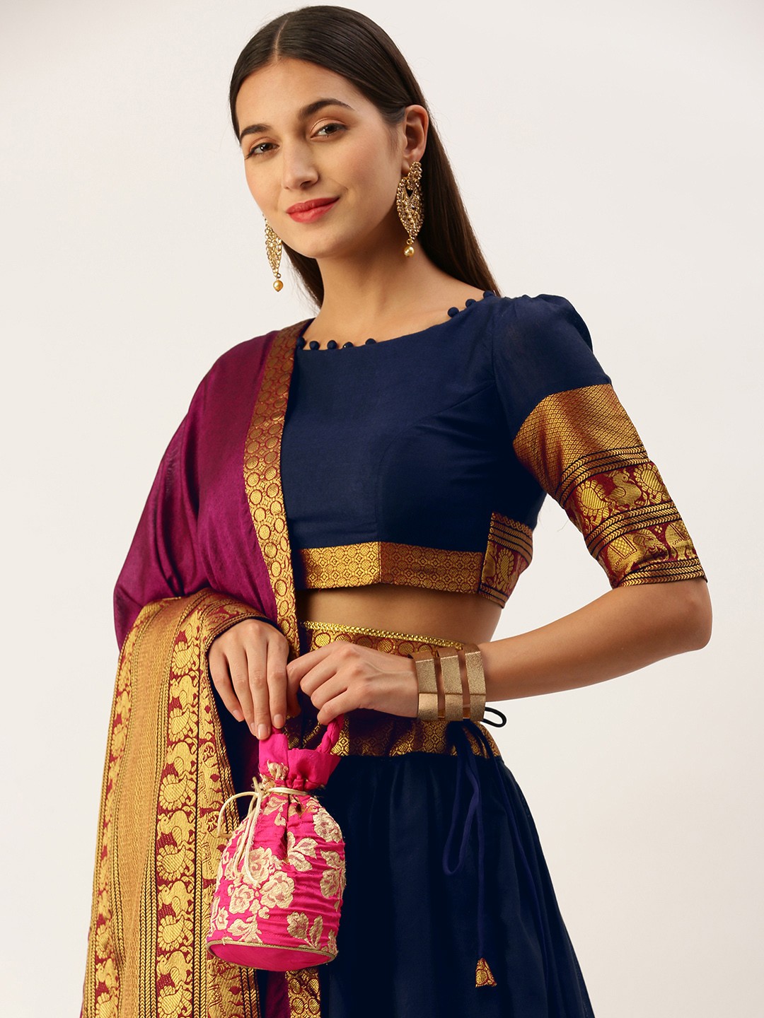 

LOOKNBOOK ART Semi-Stitched Lehenga & Unstitched Blouse With Dupatta, Navy blue