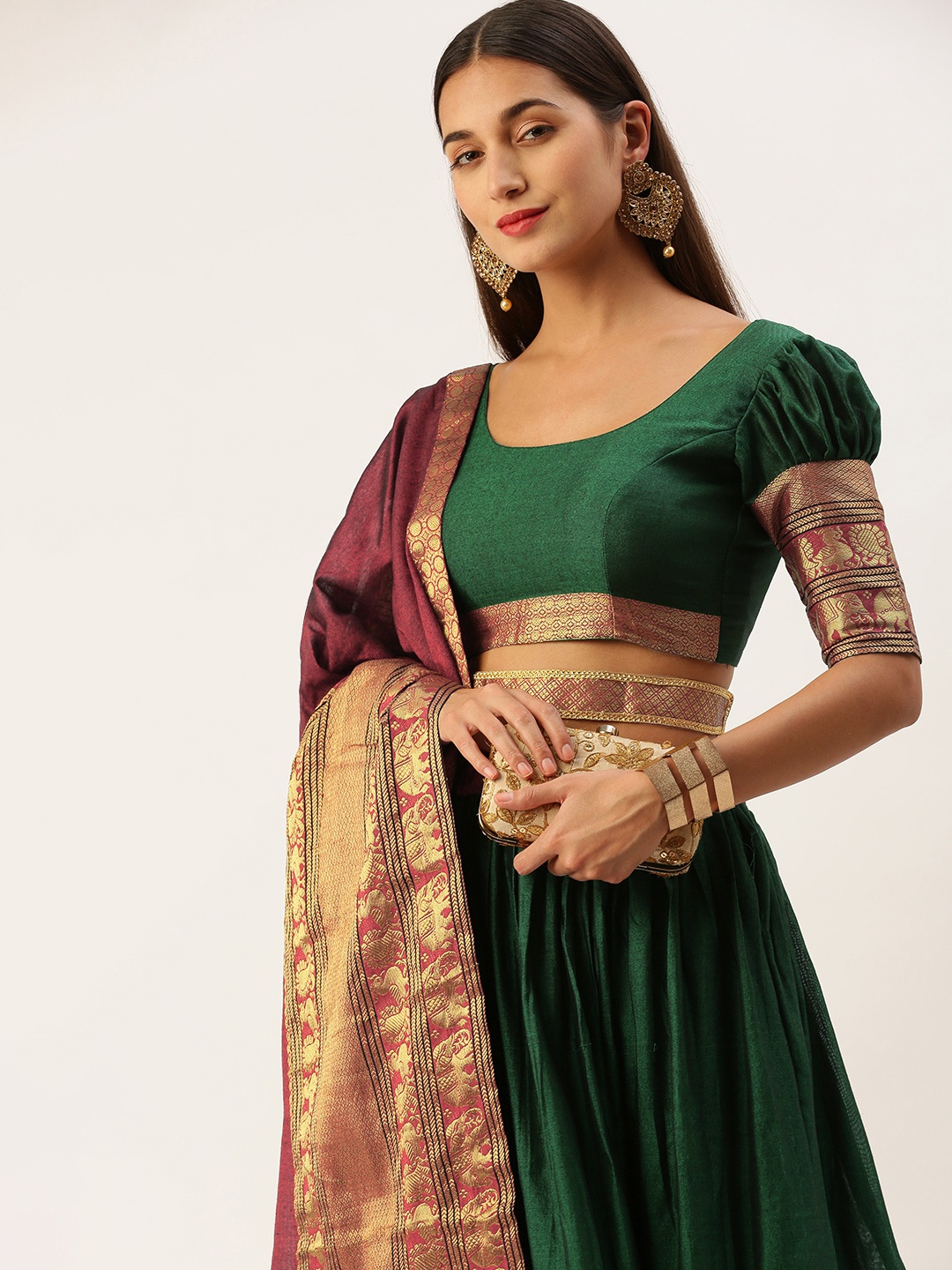 

LOOKNBOOK ART Semi-Stitched Lehenga & Unstitched Blouse With Dupatta, Green