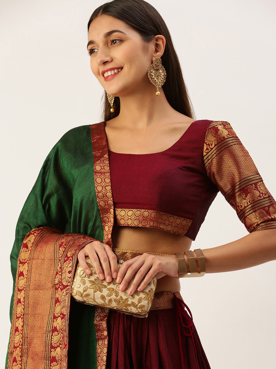 

LOOKNBOOK ART Semi-Stitched Lehenga & Unstitched Blouse With Dupatta, Maroon