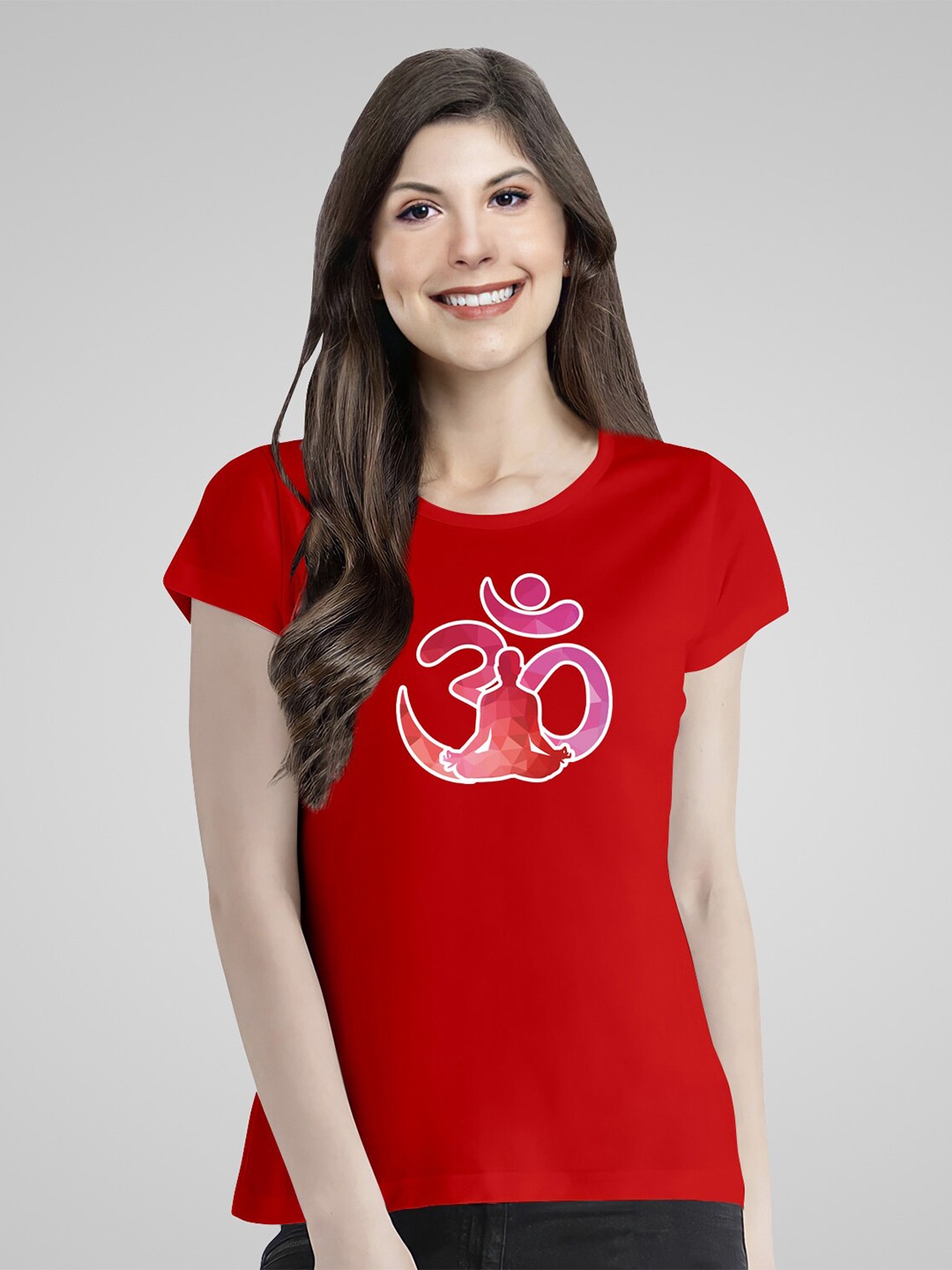 

Pootlu Printed Regular Sleeves Pure Cotton T-shirt, Red