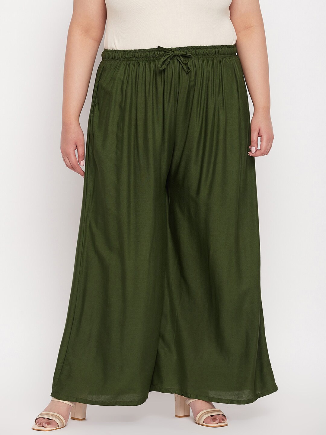 

CLORA CREATION PLUS Women Mid-Rise Flared Palazzos, Green
