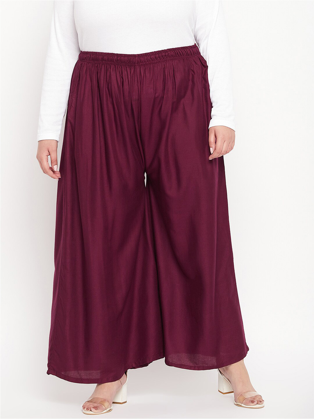 

CLORA CREATION PLUS Women Flared Palazzos, Maroon